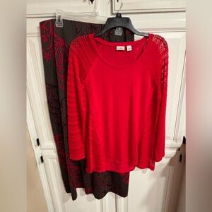 2-pc skirt set red, black & gray long skirt with red top size large